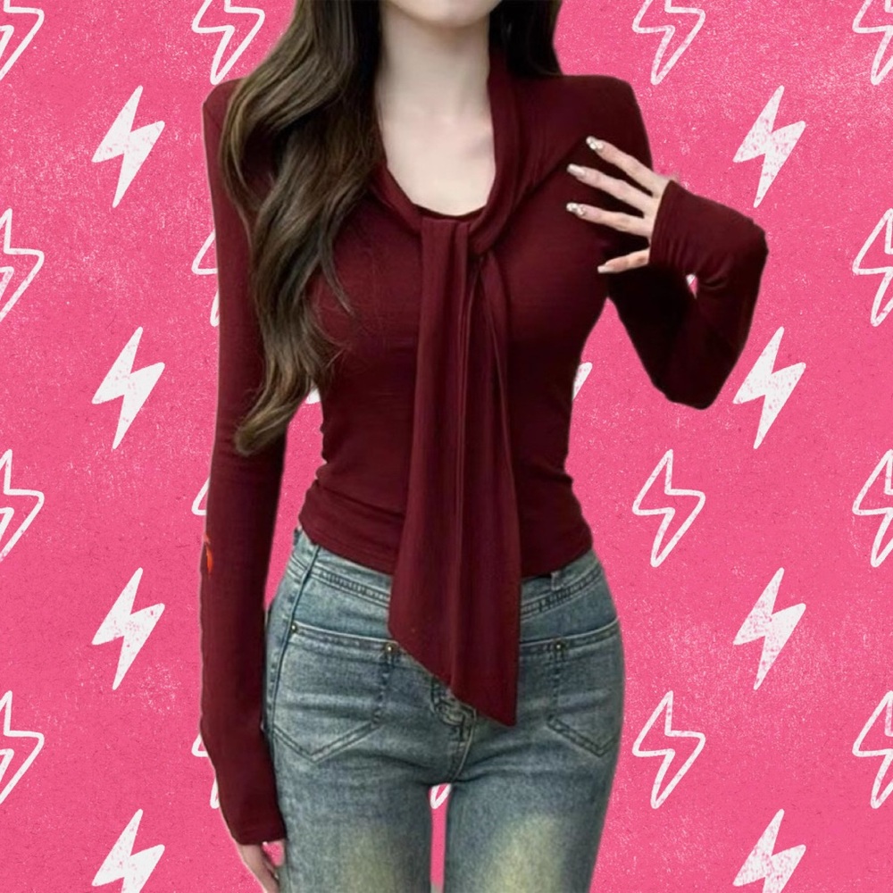 New Women’s Top with Scarf Design, Long Sleeves Pullover Bodysuit,A Must Have!